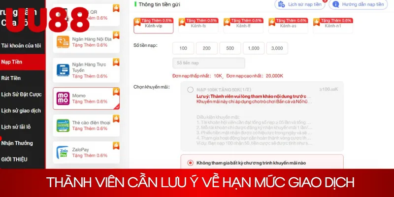 Thành viên cần lưu ý về hạn mức giao dịch